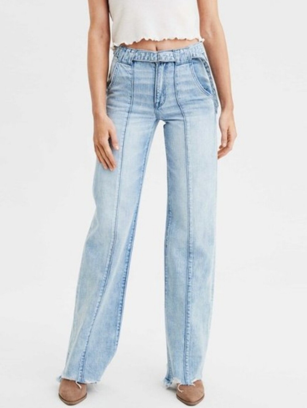 American Eagle Light Wash High-Rise Wide Leg Jeans - Size 12